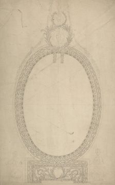 Design for a Girandole Mirror, an Oval Resting on an Oblong Base, Terminated..., c.a. 1775. Creator: William Chambers