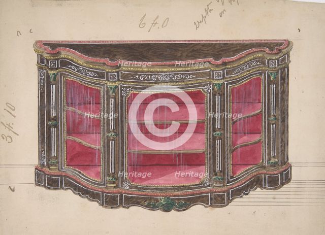 Design for a Glass Fronted Cabinet with Red Interior, 19th century. Creator: Anon.