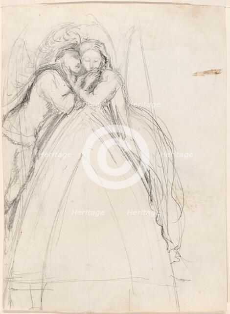 Design for a Gothic Arch with the Artist and Effie Ruskin Embracing (recto); Design for..., 1853. Creator: John Everett Millais.