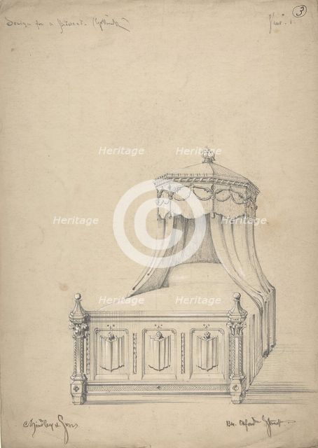 Design for a Gothic Bed, 1841-84. Creator: Charles Hindley & Sons.