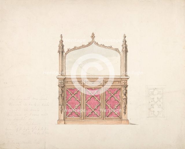 Design for a Gothic Style Mirrored Cabinet, early 19th century. Creator: Anon.