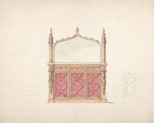 Design for a Gothic Style Mirrored Cabinet, early 19th century. Creator: Anon