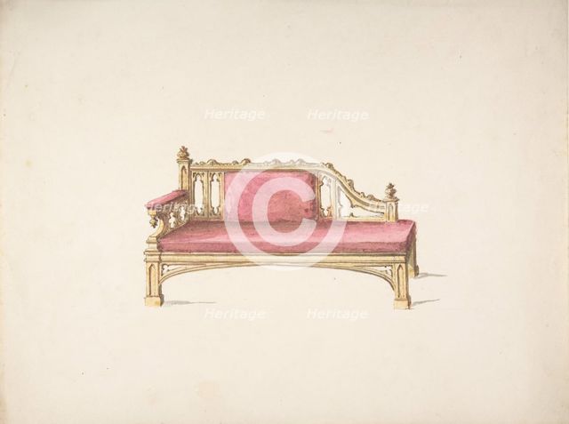 Design for a Gothic Style Sofa Upholstered in Red, early 19th century. Creator: Anon.
