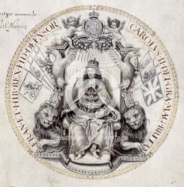 Design for a great seal for King Charles II, 1662. Creator: Thomas Simon.
