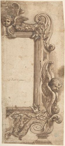 Design for a Half Frame Decorated with Angels, Volutes and Garlands., 1634-89. Creator: Attributed to Ciro Ferri