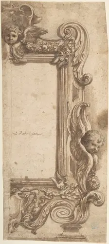Design for a Half Frame Decorated with Angels, Volutes and Garlands., 1634-89. Creator: Attributed to Ciro Ferri