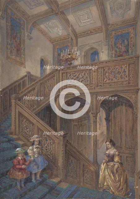 Design for a Jacobean-style Staircase (recto); Architectural Element Design (verso), ca. 1867. Creator: Matthew Digby Wyatt.