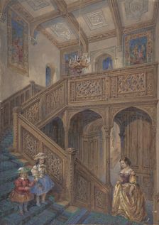 Design for a Jacobean-style Staircase (recto); Architectural Element Design (verso), ca. 1867. Creator: Matthew Digby Wyatt