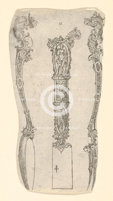 Design for a Knife, Spoon, and Fork, 1560-70. Creator: Erasmus Hornick.