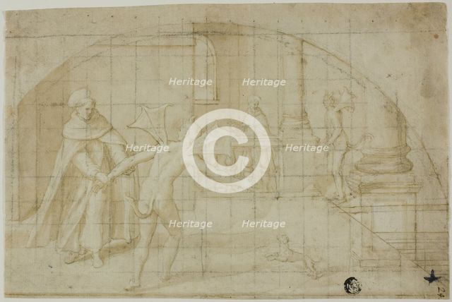 Design for a Lunette: Devils and Saint in a Monastery, 1604/12. Creator: Bernardino Poccetti.
