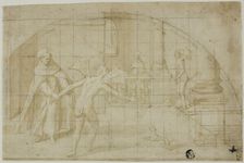 Design for a Lunette: Devils and Saint in a Monastery, 1604/12. Creator: Bernardino Poccetti