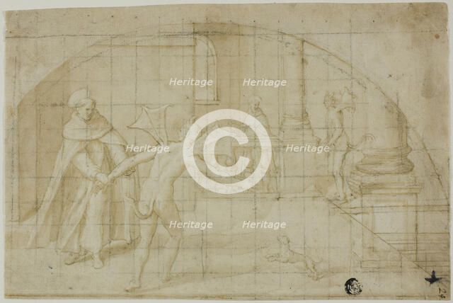Design for a Lunette: Devils and Saint in a Monastery, 1604/12. Creator: Bernardino Poccetti.