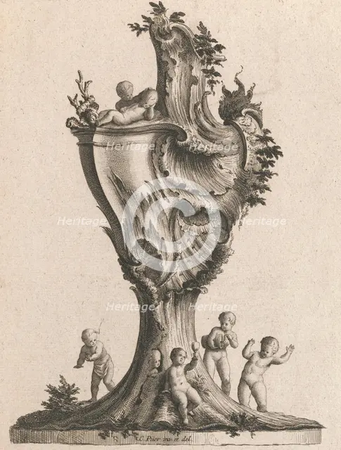 Design for a large Lidded Vase, Plate 1 from: 'Neu inventierte Vasi auf die..., Printed ca. 1750-56. Creator: Jacob Gottlieb Thelot.