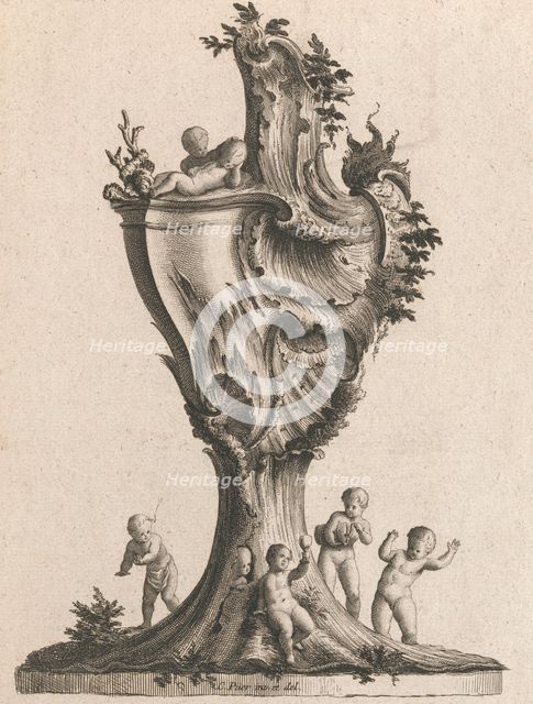 Design for a large Lidded Vase, Plate 1 from: 'Neu inventierte Vasi auf die..., Printed ca. 1750-56. Creator: Jacob Gottlieb Thelot.