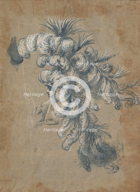 Design for a Lavish Headdress with Feathers, ca. 1620-56 . Creator: Baccio del Bianco.