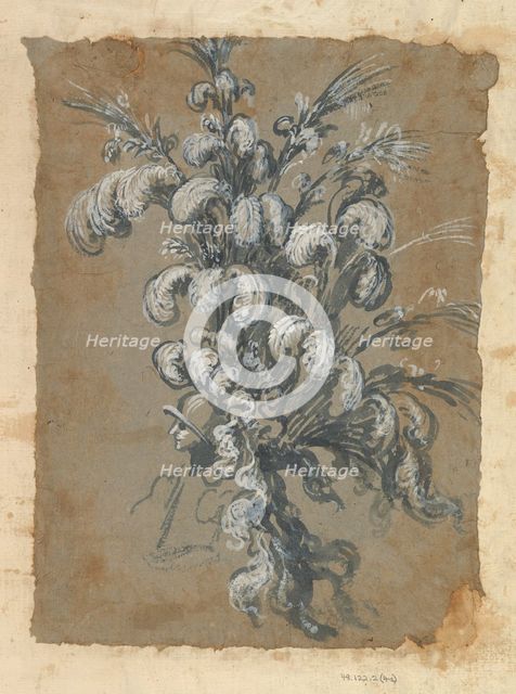 Design for a Lavish Headdress with Feathers on a Helmet, ca. 1620-56 . Creator: Baccio del Bianco.