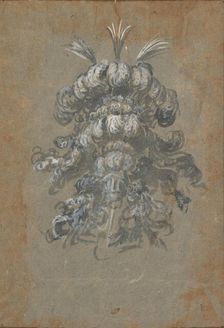 Design for a Lavish Headdress with Feathers on a Helmet (frontal view), ca. 1620-56 . Creator: Baccio del Bianco