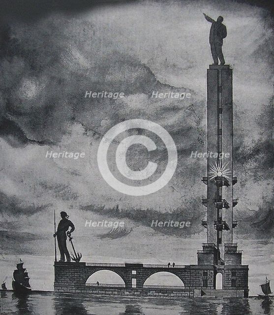 Design for a Lenin monument in Leningrad harbor, 1932.