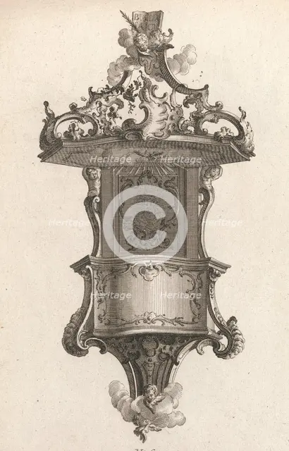 Design for a Pulpit, Plate 1 from an Untitled Series of Pulpit Designs, Pri..., Printed ca. 1750-56. Creator: Carl Pier.