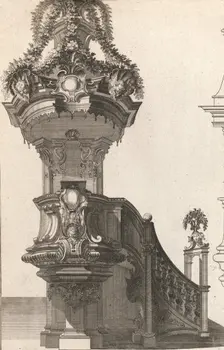 Design for a Pulpit, Plate 1 from an Untitled Series of Pulpit Designs, Pri..., Printed ca. 1750-56. Creator: Martin Engelbrecht