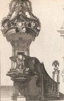 Design for a Pulpit, Plate 1 from an Untitled Series of Pulpit Designs, Pri..., Printed ca. 1750-56. Creator: Martin Engelbrecht