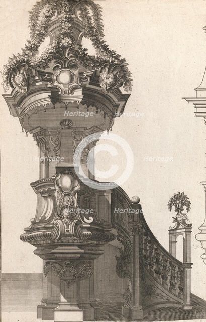 Design for a Pulpit, Plate 1 from an Untitled Series of Pulpit Designs, Pri..., Printed ca. 1750-56. Creator: Martin Engelbrecht.