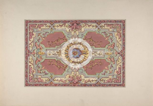 Design for a Painted Ceiling with Strapwork and Foliage on a Rose Background, second half 19th cent. Creators: Jules-Edmond-Charles Lachaise, Eugène-Pierre Gourdet.