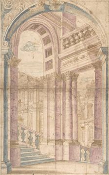Design for a Painted Wall Decoration: Architectural Perspective Seen Through..., 1700-1780. Creator: Anon