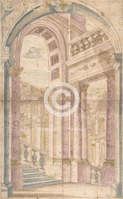 Design for a Painted Wall Decoration: Architectural Perspective Seen Through..., 1700-1780. Creator: Anon.