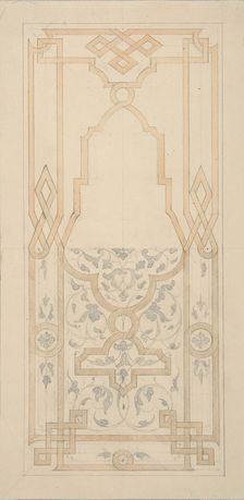 Design for a panel ornamented with strapwork and rinceaux, 1830-97. Creators: Jules-Edmond-Charles Lachaise, Eugène-Pierre Gourdet