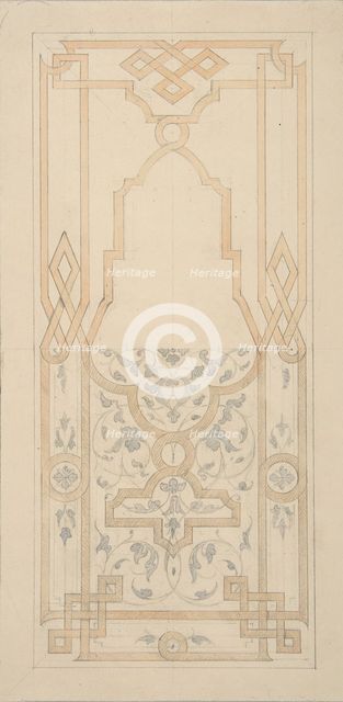 Design for a panel ornamented with strapwork and rinceaux, 1830-97. Creators: Jules-Edmond-Charles Lachaise, Eugène-Pierre Gourdet.
