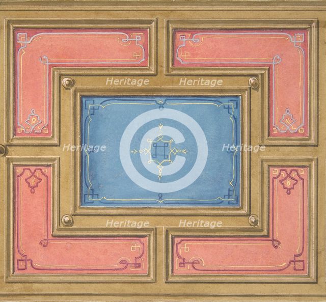 Design for a paneled ceiling, 19th century. Creators: Jules-Edmond-Charles Lachaise, Eugène-Pierre Gourdet.
