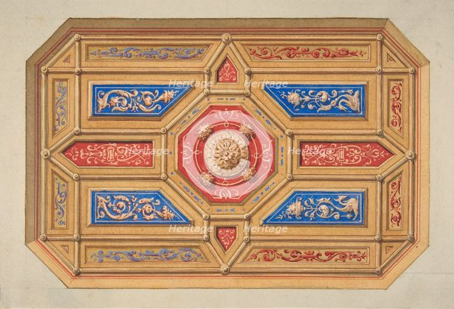 Design for a paneled ceiling, 19th century. Creators: Jules-Edmond-Charles Lachaise, Eugène-Pierre Gourdet.