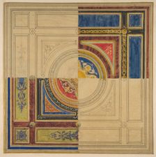Design for a paneled ceiling with alternative decorations, 19th century. Creators: Jules-Edmond-Charles Lachaise, Eugène-Pierre Gourdet