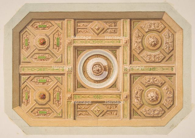 Design for a paneled ceiling with painted decoration, 19th century. Creators: Jules-Edmond-Charles Lachaise, Eugène-Pierre Gourdet.