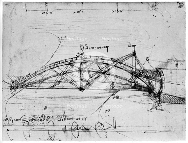 Design for a parabolic swing bridge, 1480-1490 (1954).Artist: Leonardo da Vinci