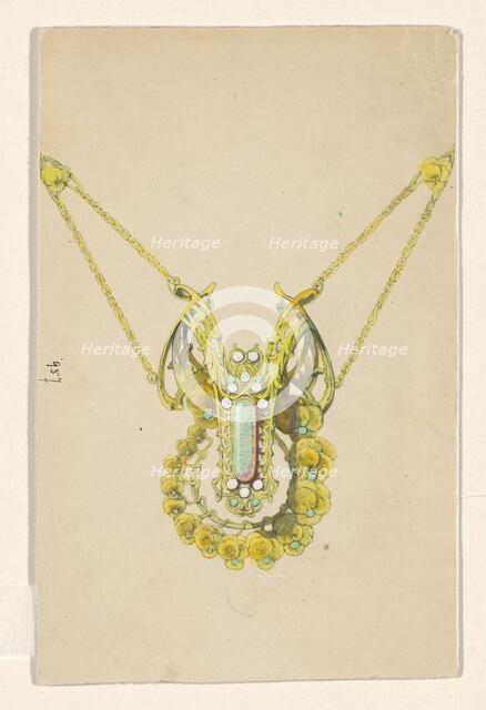 Design for a pendant with violets, enamelled gold with an opal, c.1905. Creator: Paul Louchet.