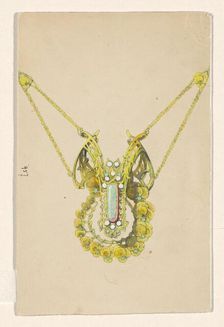 Design for a pendant with violets, enamelled gold with an opal, c.1905. Creator: Paul Louchet