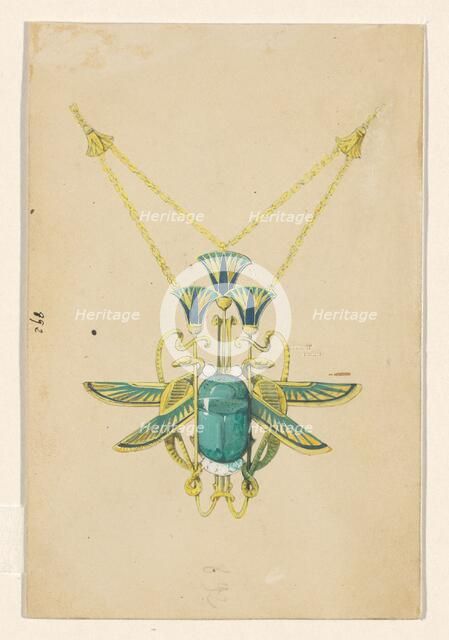 Design for a pendant with a scarab, snakes and lotus flowers, of enamelled gold with a scarab, c.190 Creator: Paul Louchet.