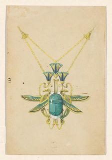 Design for a pendant with a scarab, snakes and lotus flowers, of enamelled gold with a scarab, c.190 Creator: Paul Louchet