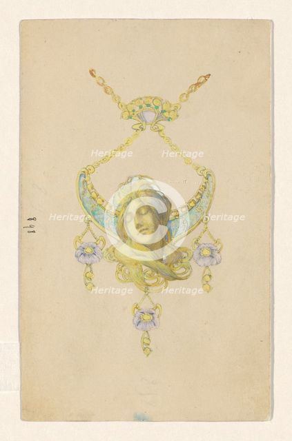 Design for a pendant with a sleeping women's head and poppies, enamelled gold, c.1905. Creator: Paul Louchet.