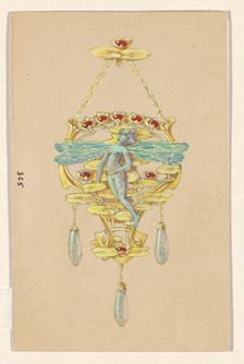 Design for a pendant with a woman with dragonfly wings, of gold, rubies, opals and enamel, c.1905. Creator: Paul Louchet