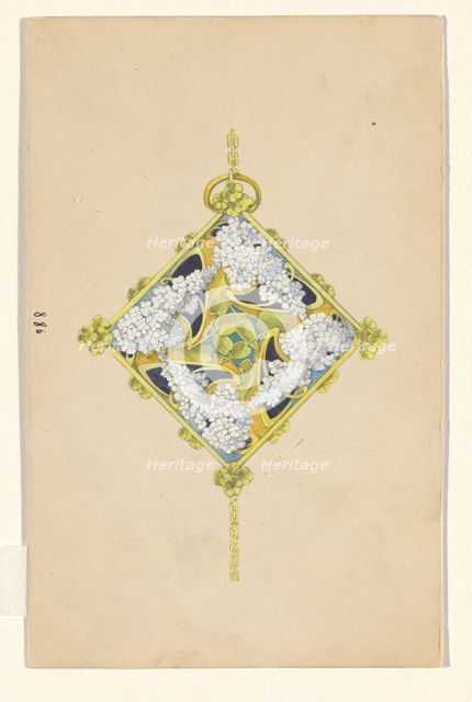 Design for a pendant with flower branches of lilacs, enamelled gold, c.1905. Creator: Paul Louchet.