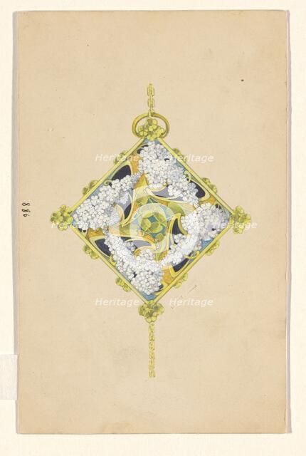Design for a pendant with flower branches of lilacs, enamelled gold, c.1905. Creator: Paul Louchet.