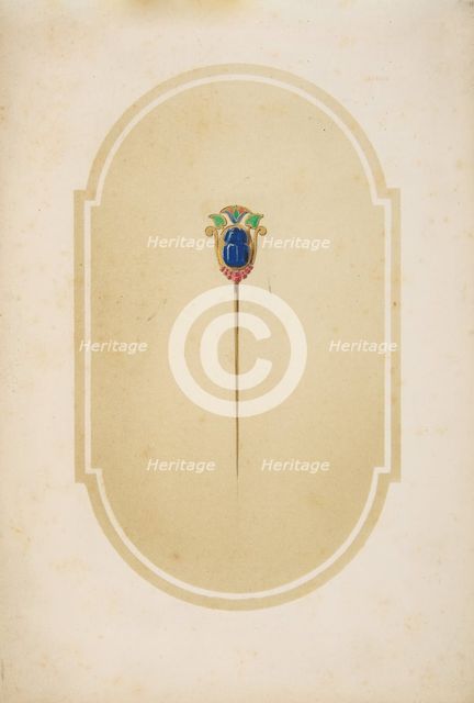 Design for a pin with a blue scarab, 19th century. Creator: Anon.