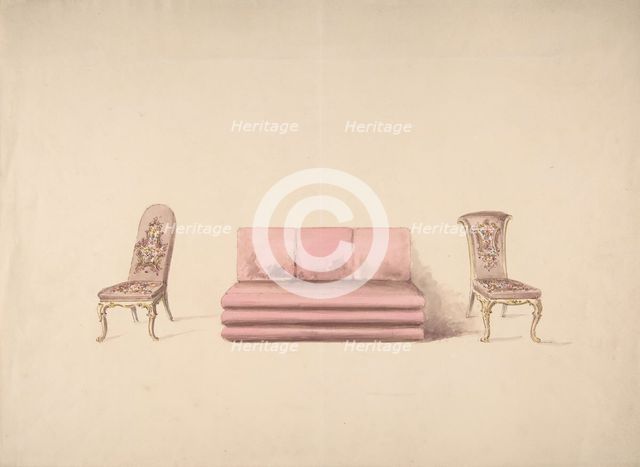 Design for a Pink Sofa and Two Mauve Chairs, early 19th century. Creator: Anon.