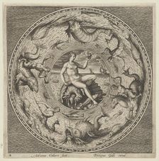 Design for a Plate with Thetis on a Shell in a Medallion Bordered by Sea Monsters, c1600. Creator: Adriaen Collaert