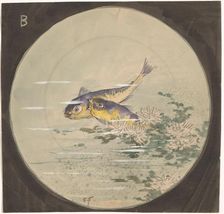 Design for a plate with two blue and yellow fish and waterlilies, c.1875-c.1890. Creator: Gustave Fraipont