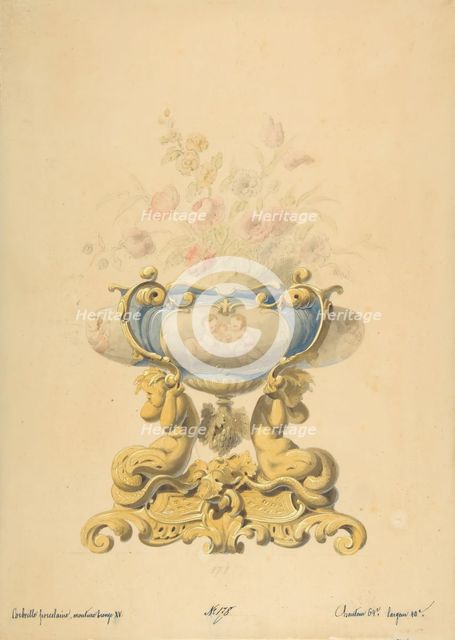 Design for a Porcelain Flower Bowl with Bronze Mount, 19th century. Creator: Anon.