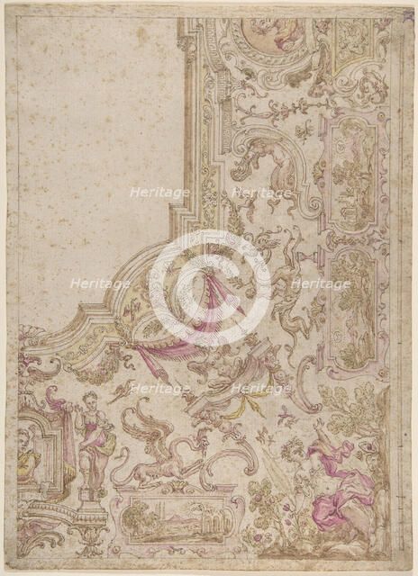 Design for a Quarter of a Ceiling with Grotesque Decorations, 17th century. Creator: Anon.